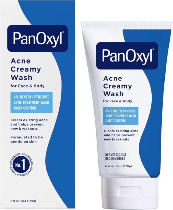 PanOxyl Antimicrobial Acne Creamy Wash, 4% Benzoyl Peroxide, 6 Ounce Original USA